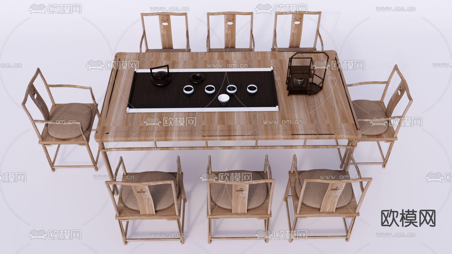 中式茶桌椅su模型下载（渲染图3）