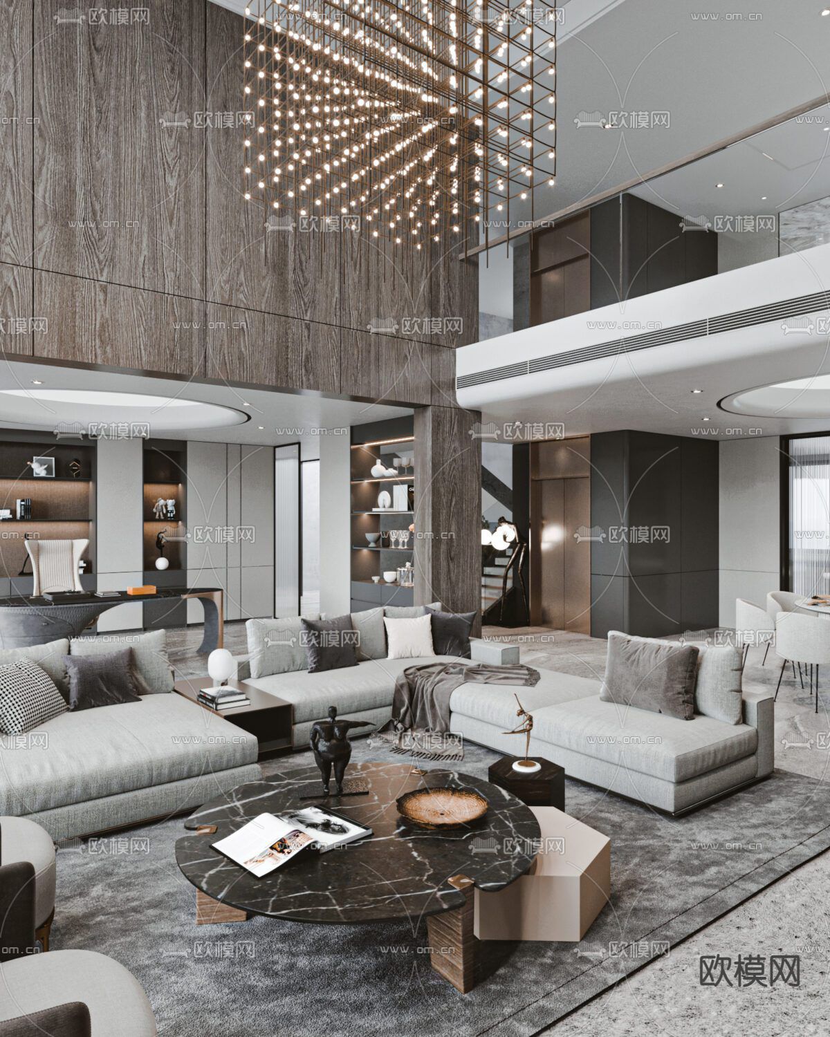 别墅大堂 别墅客厅3d模型下载（渲染图2）