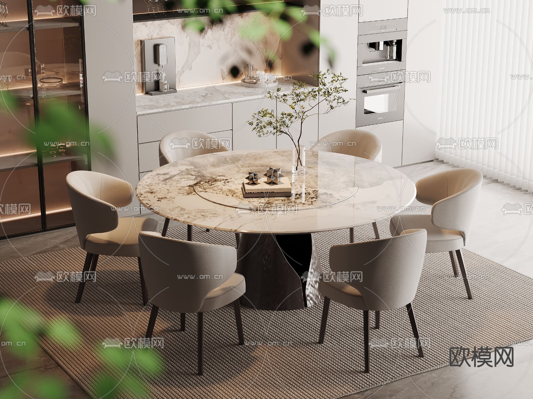 大理石餐桌椅3d模型下载