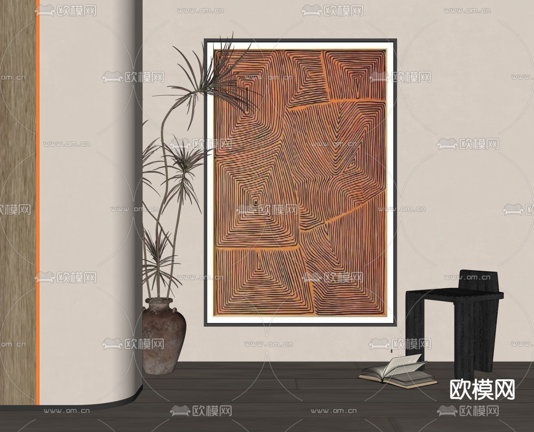 现代装饰画 抽象画su模型下载（渲染图2）