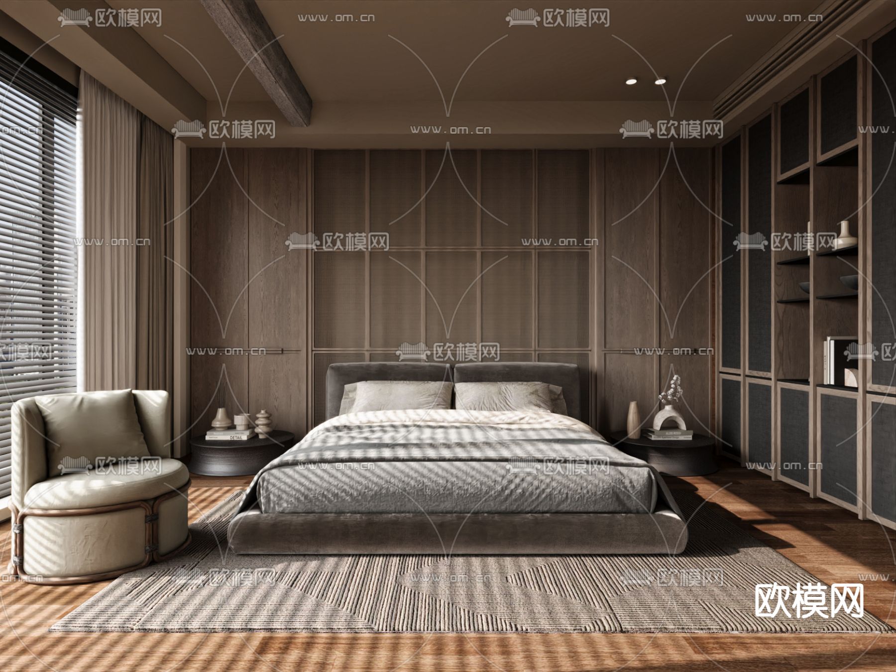 中古风卧室 主人房 主卧su模型下载（渲染图1）