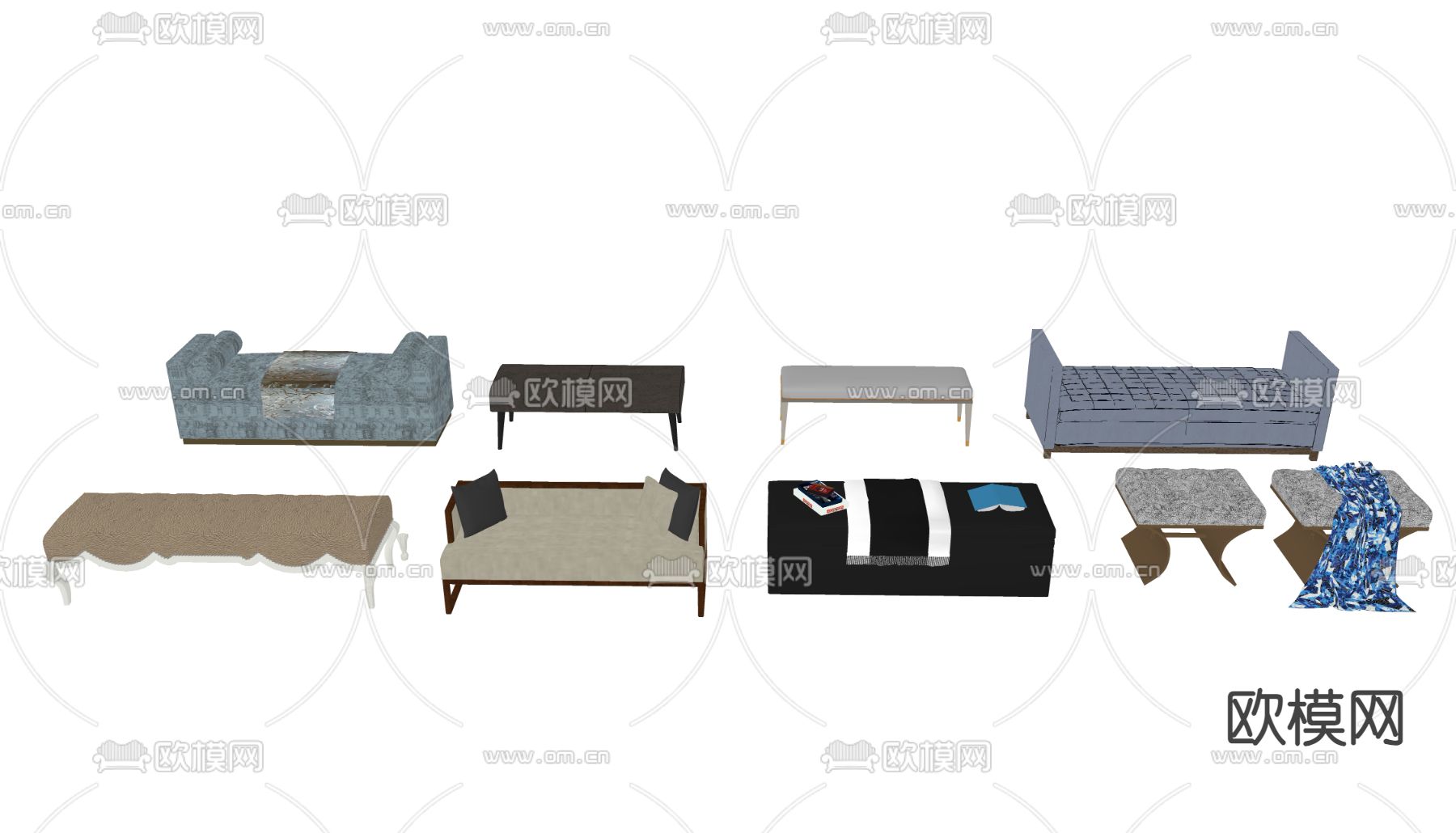 床尾凳 长凳 沙发凳su模型下载（渲染图1）