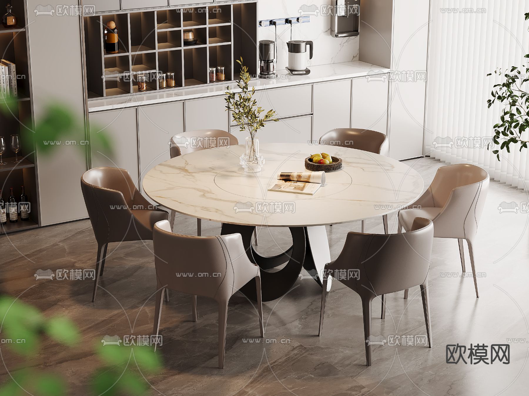 大理石餐桌椅  岩板餐桌3d模型