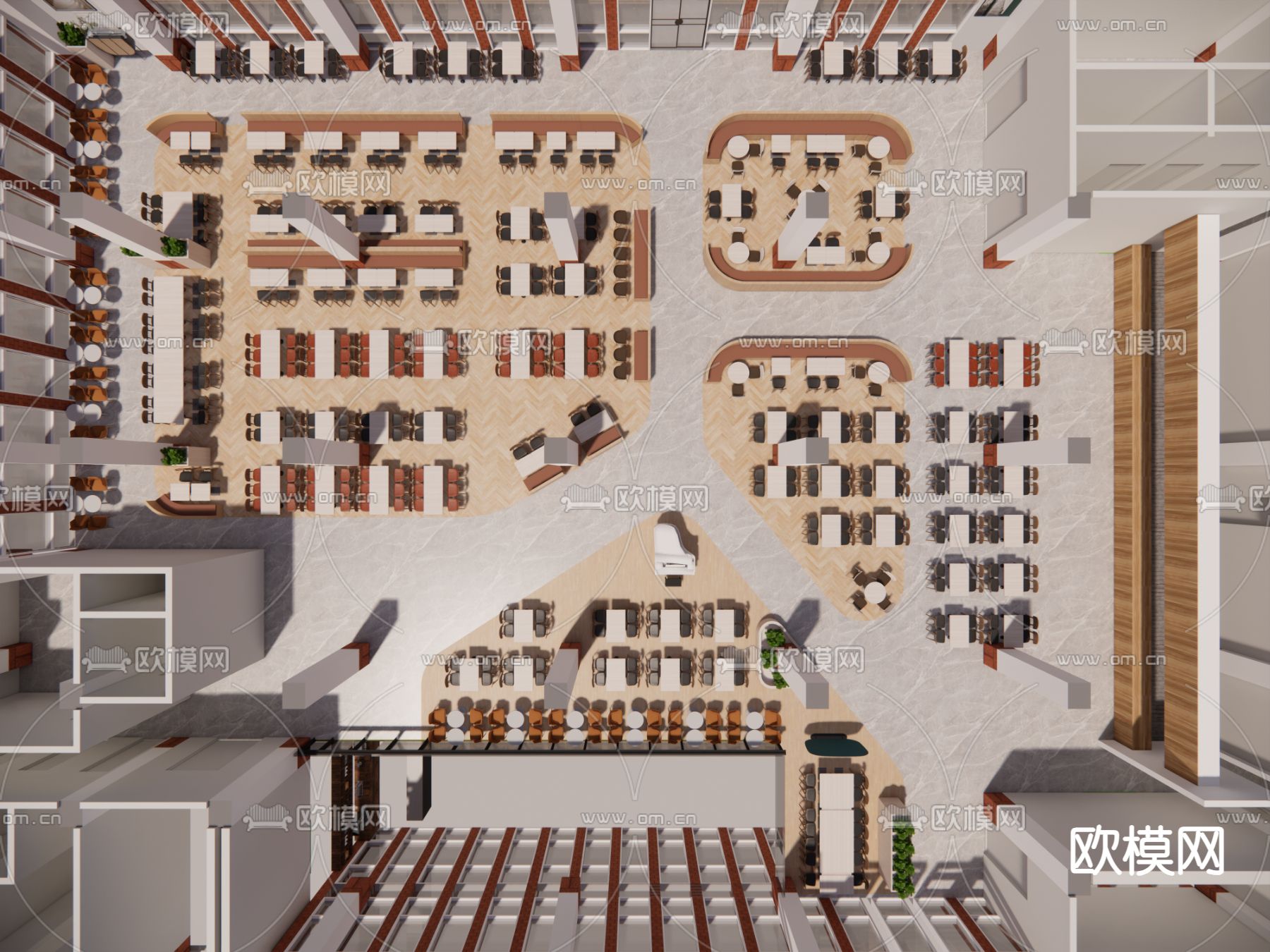 大食堂 餐厅 企业食堂su模型下载（渲染图1）