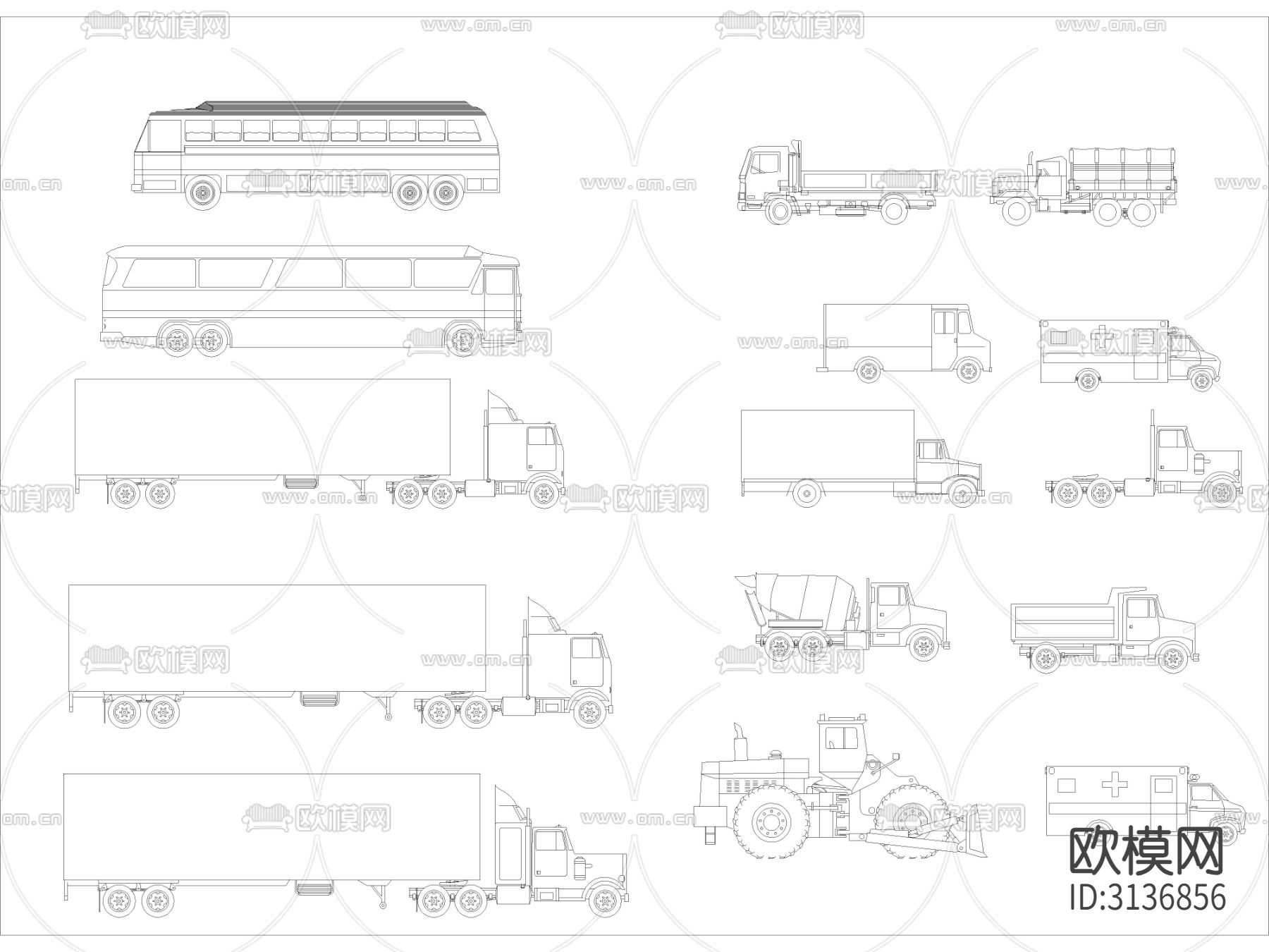 交通工具 小汽车 货车cad图库下载（渲染图1）