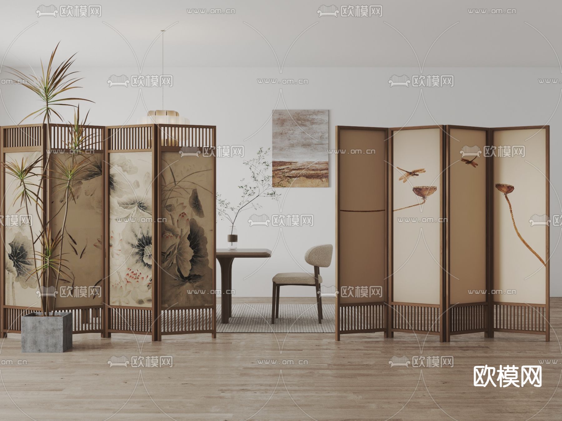 新中式屏风 隔断su模型下载（渲染图1）
