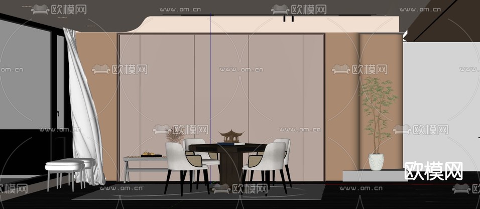新中式棋牌室su模型下载(渲染图2)