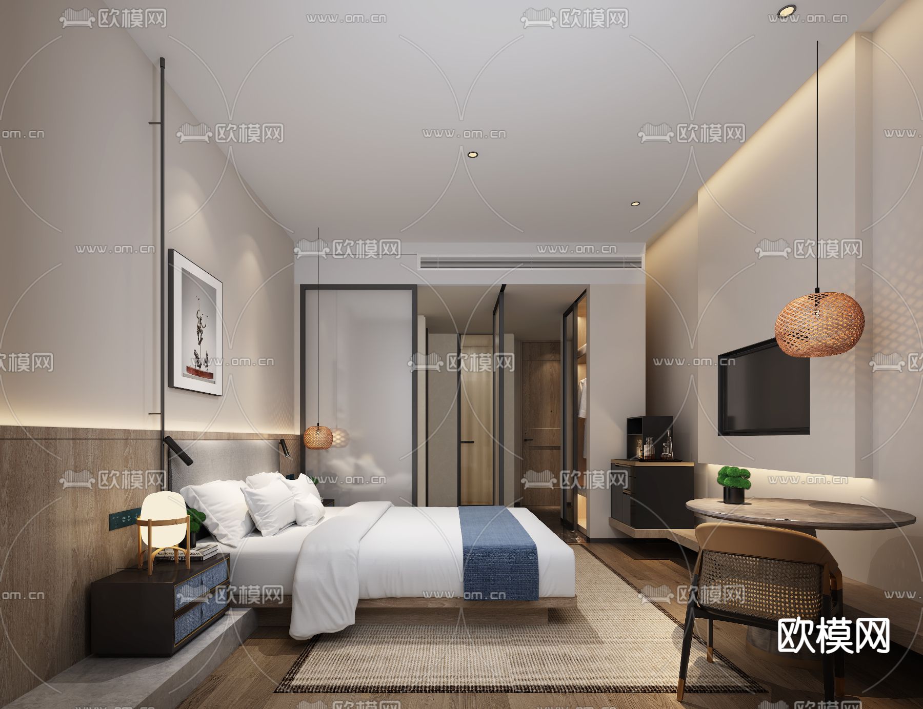 酒店客房 卧室 大床房3d模型下载