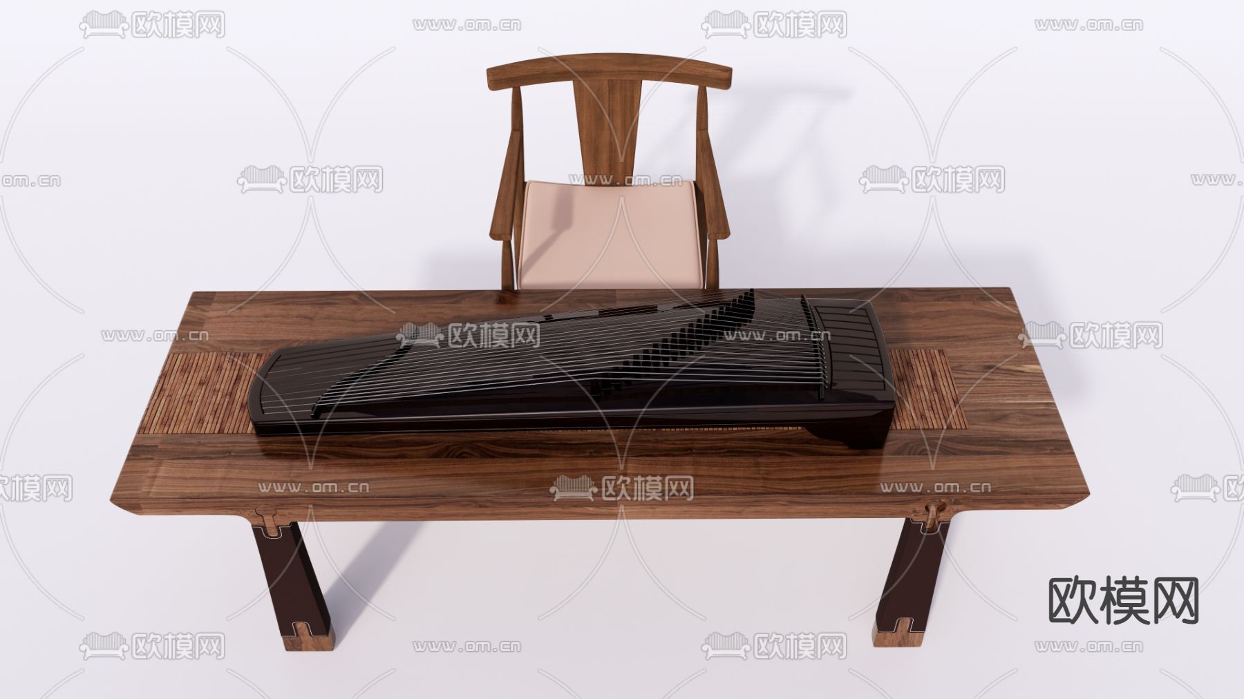 古筝乐器su模型下载（渲染图2）