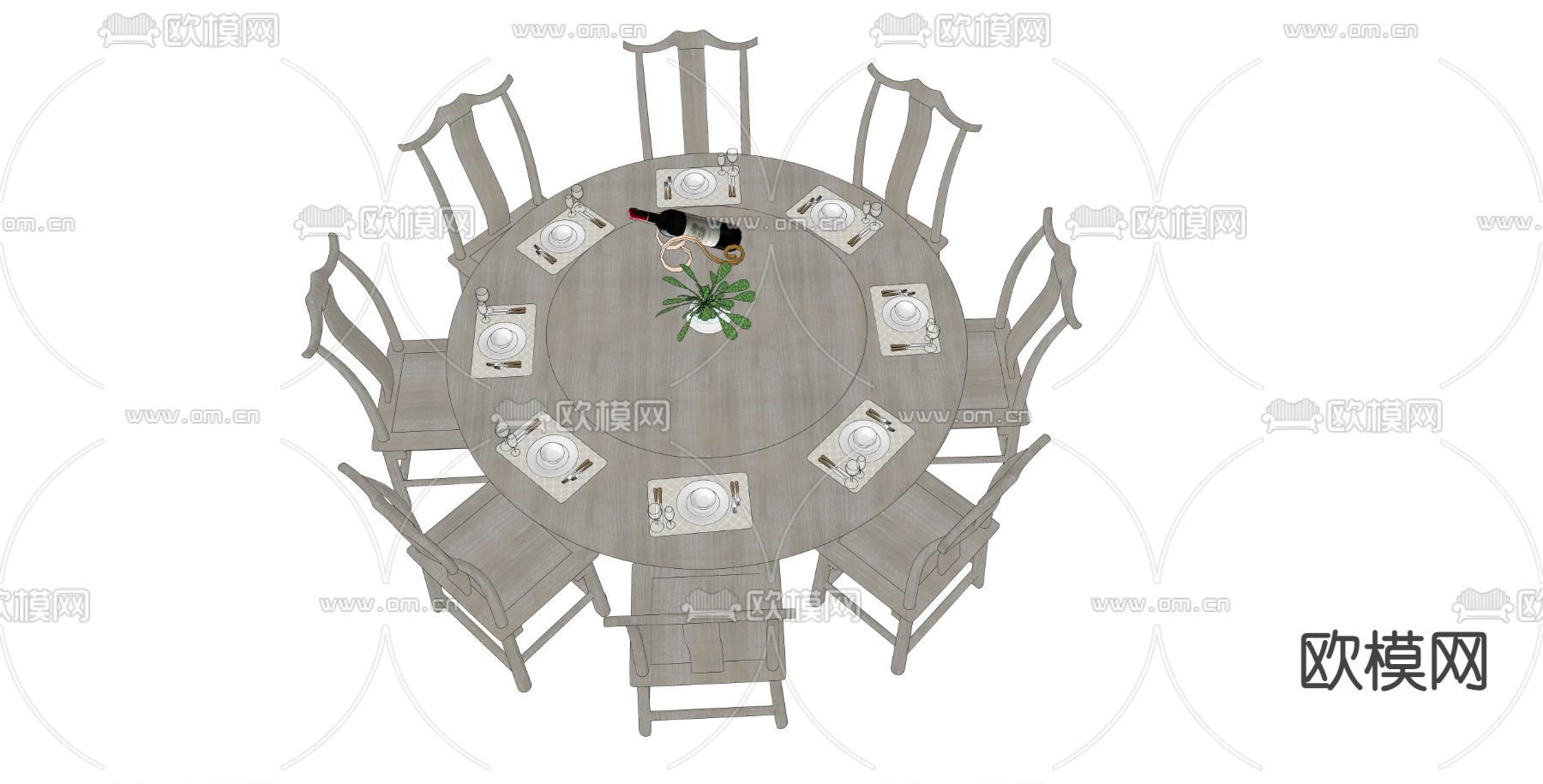 现代餐桌su模型下载（渲染图1）