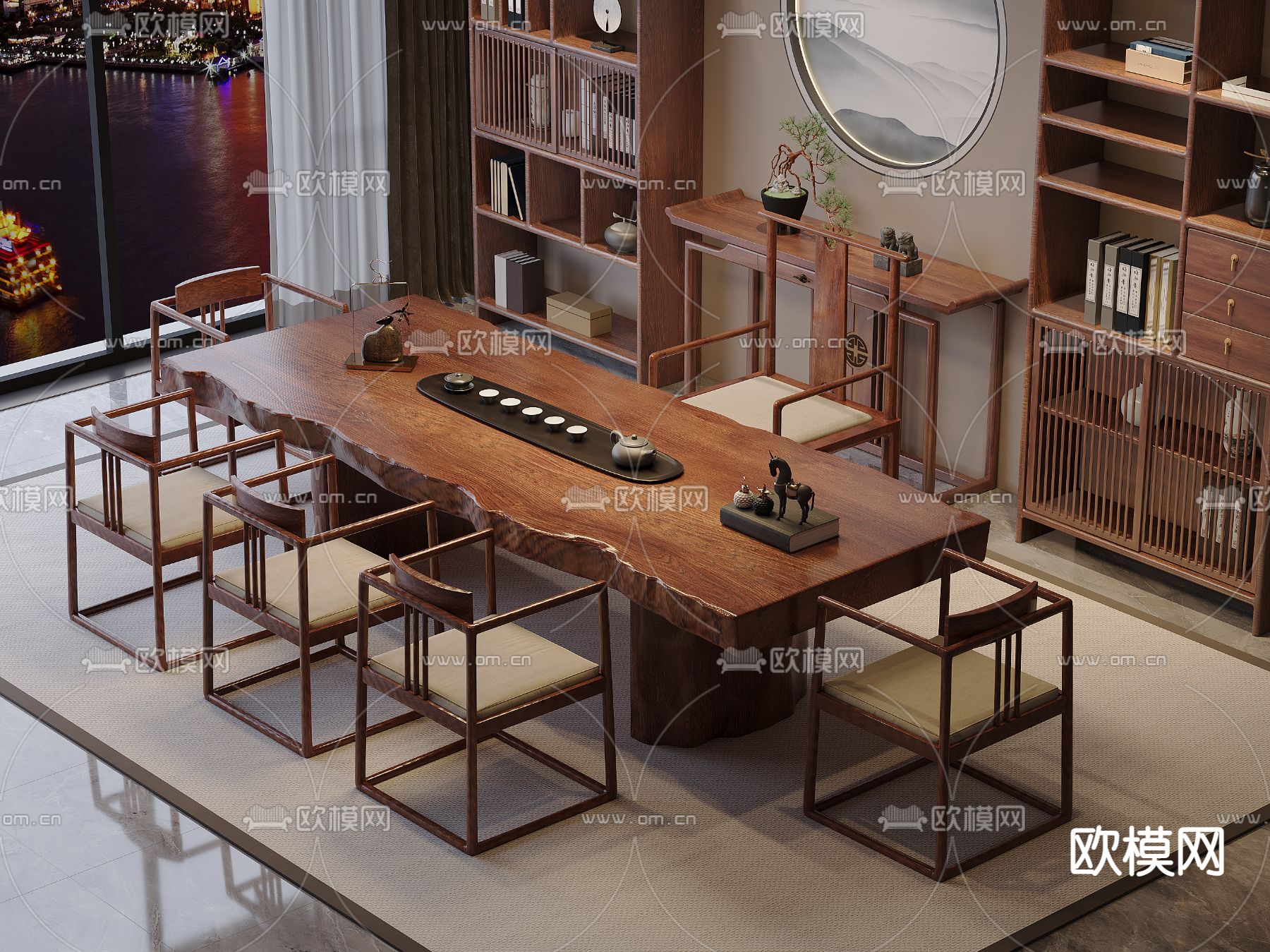 新中式茶桌椅 泡茶桌3d模型下载（渲染图2）