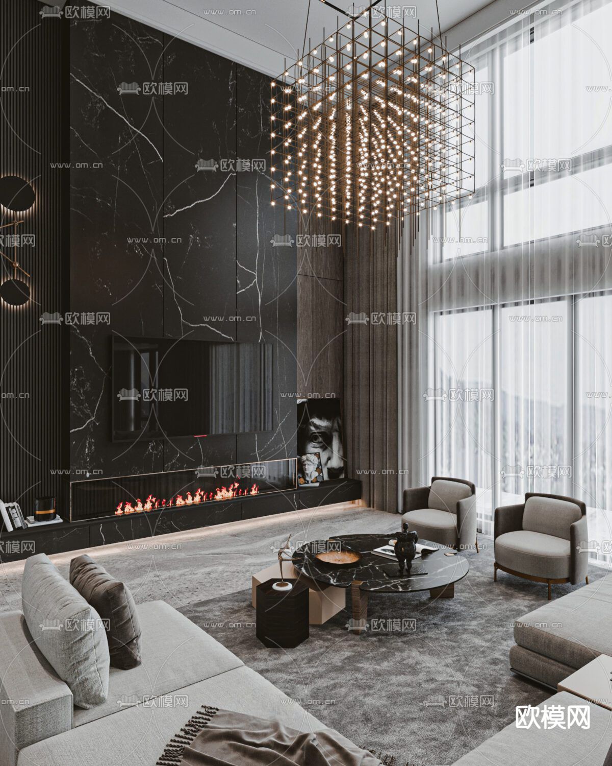 别墅大堂 别墅客厅3d模型下载（渲染图6）