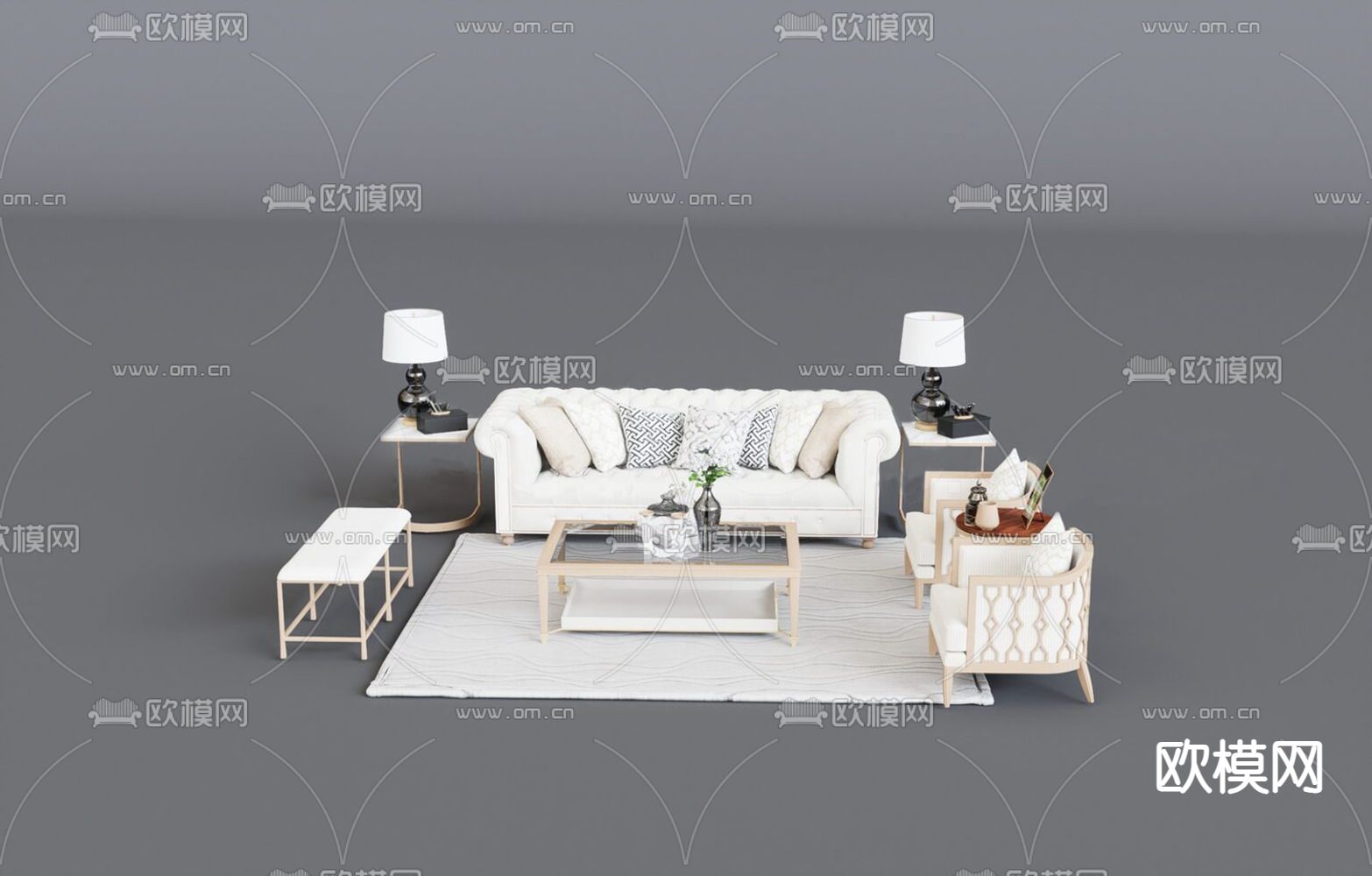 北欧风 组合沙发su模型下载（渲染图2）