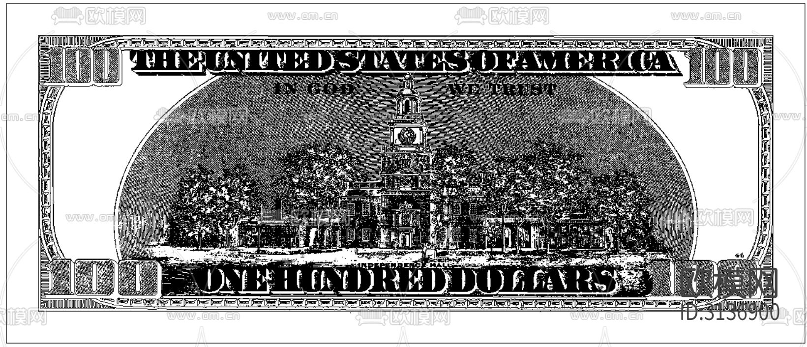 美元纸钱cad立面图下载（渲染图1）