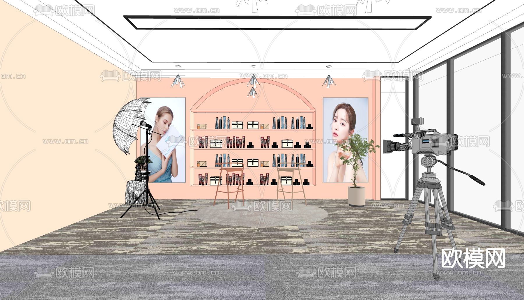 护肤直播间su模型下载（渲染图2）