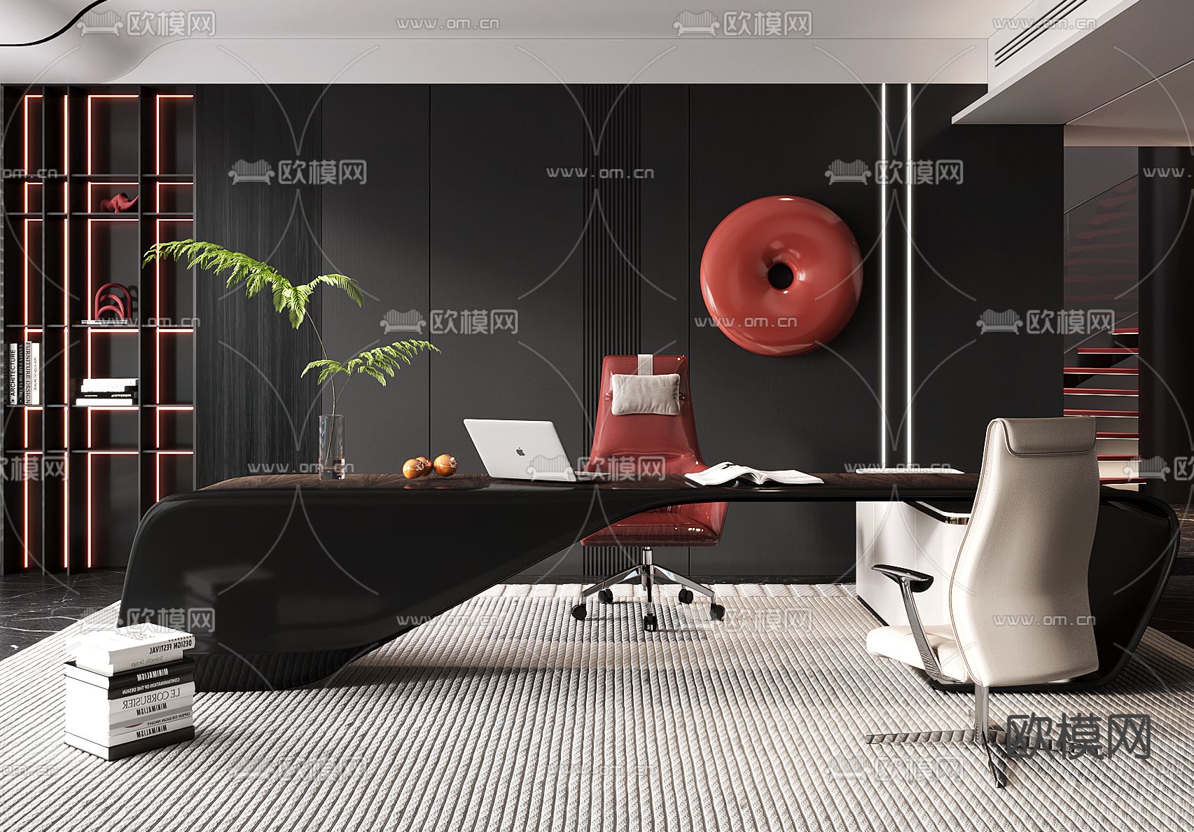 暗黑风总经理办公室su模型下载（渲染图2）