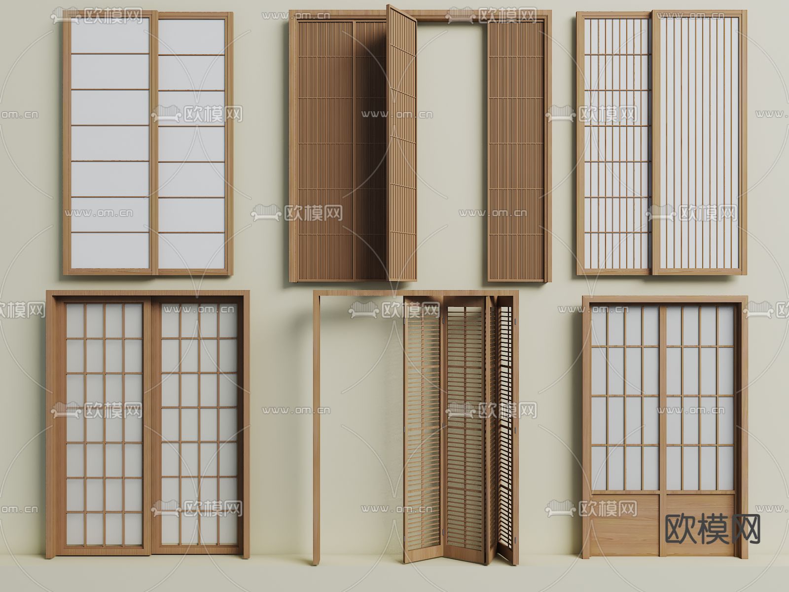 日式推拉门 移门 滑门 格栅门3d模型下载