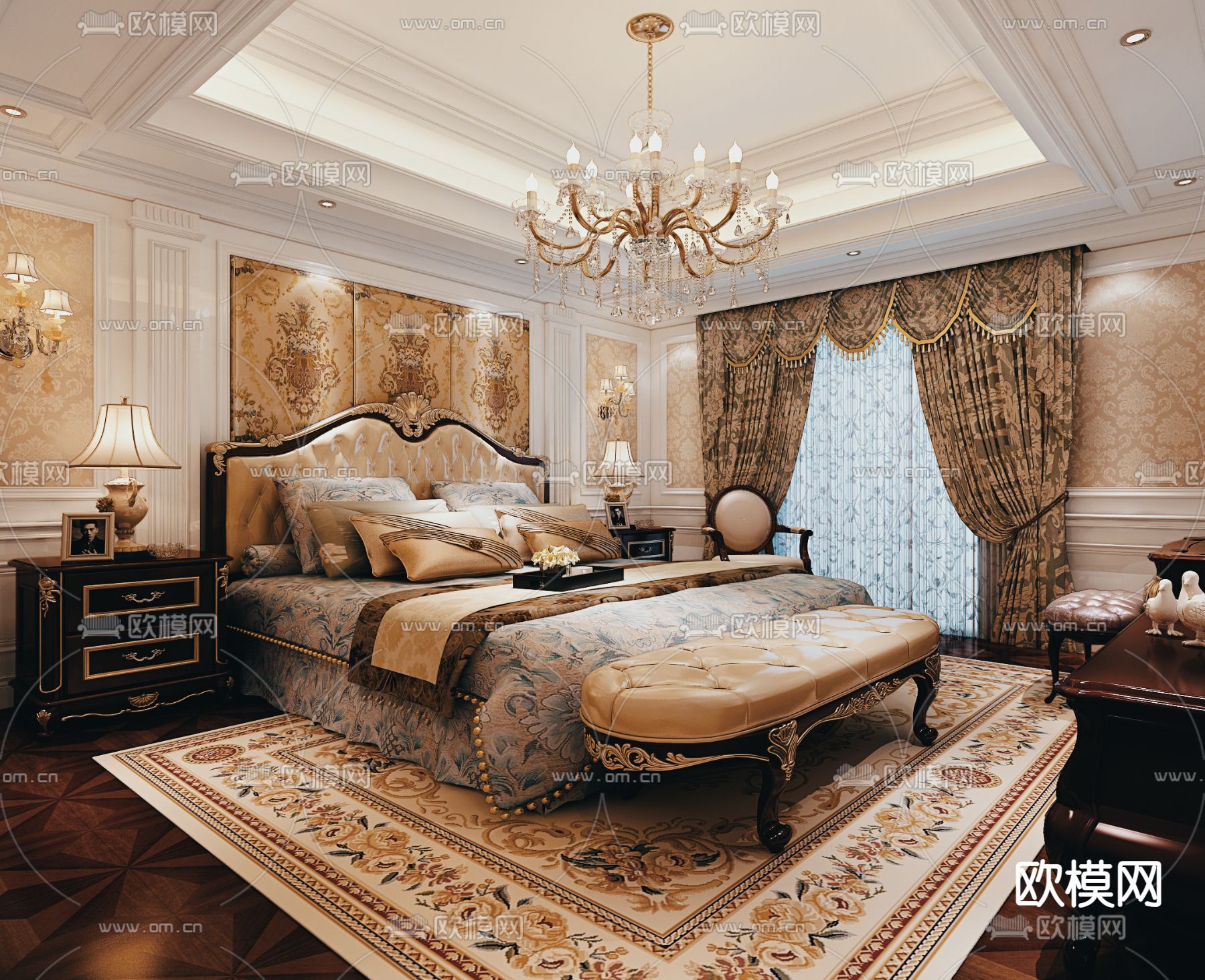 欧式卧室 主人房 主卧3d模型下载