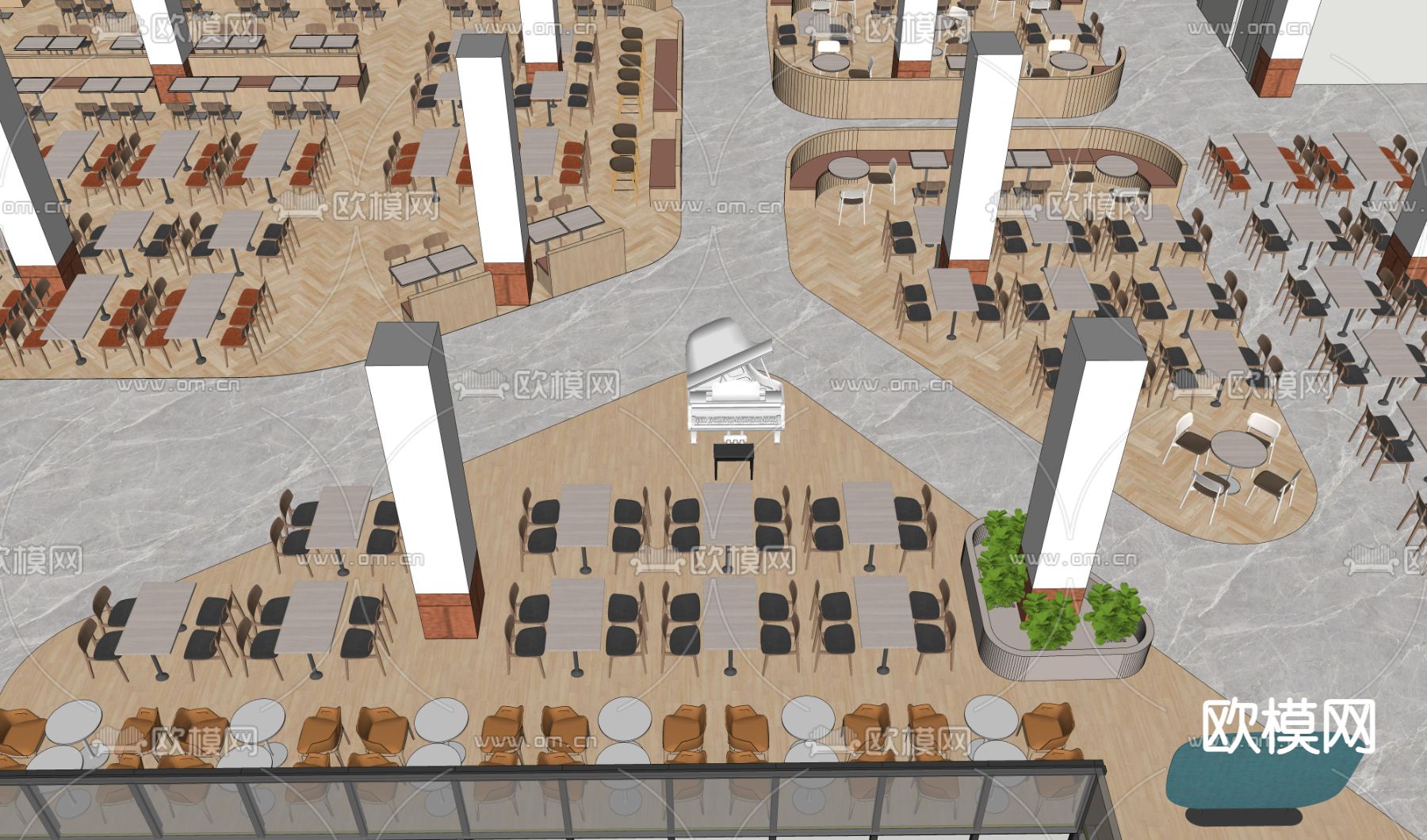 大食堂 餐厅 企业食堂su模型下载（渲染图3）