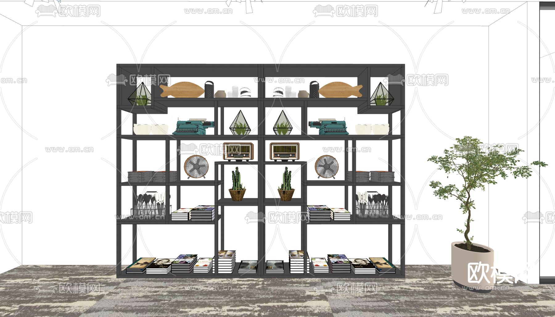 现代置物架 博古架su模型下载（渲染图1）
