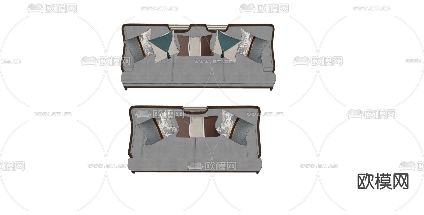中式多人沙发su模型下载（渲染图1）