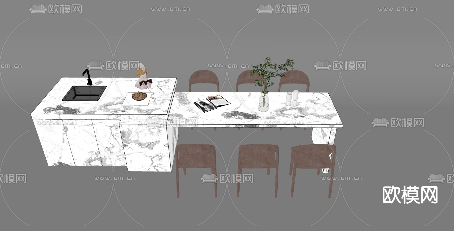 吧台餐桌椅su模型下载（渲染图1）