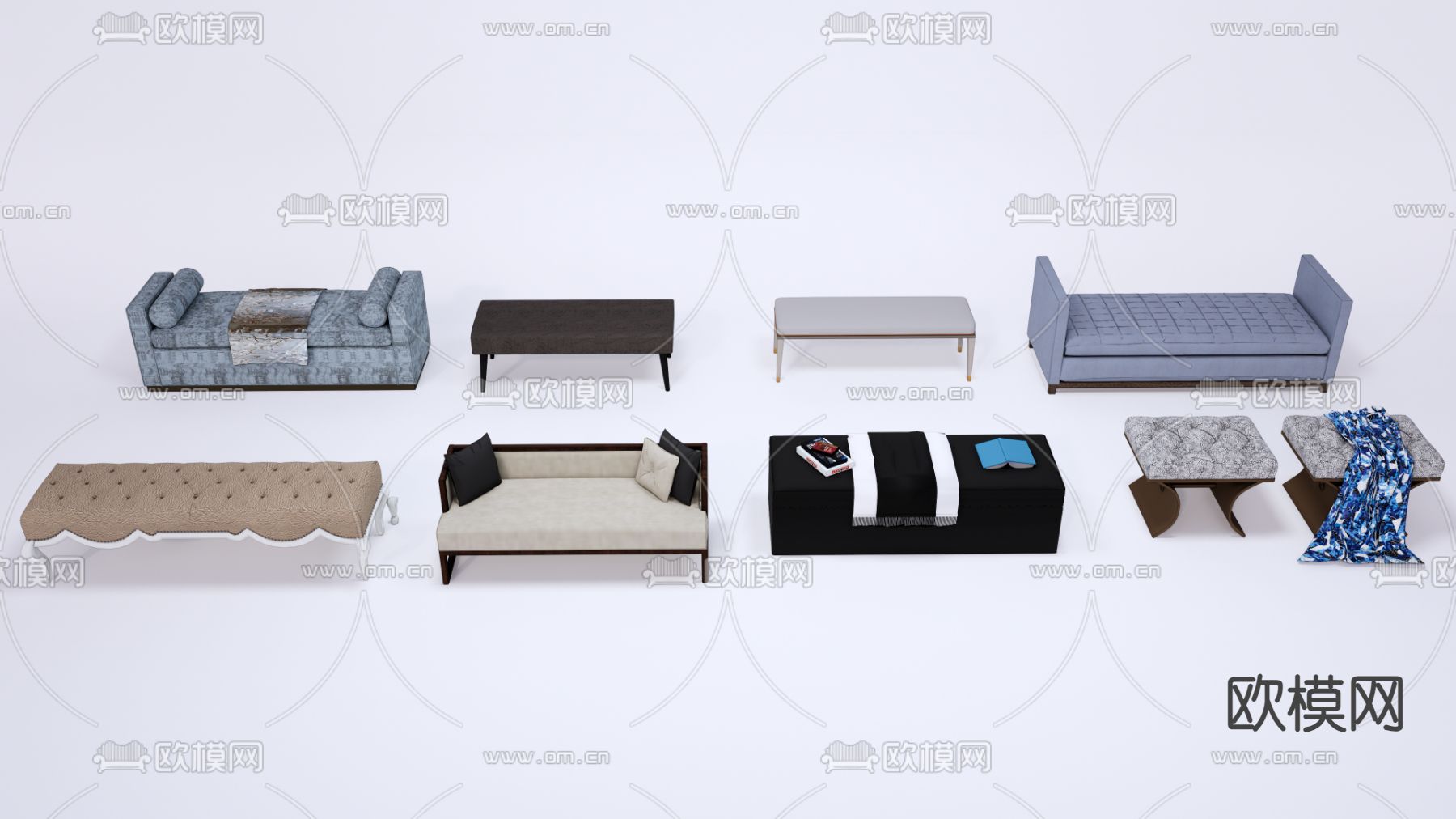 床尾凳 长凳 沙发凳su模型下载（渲染图2）