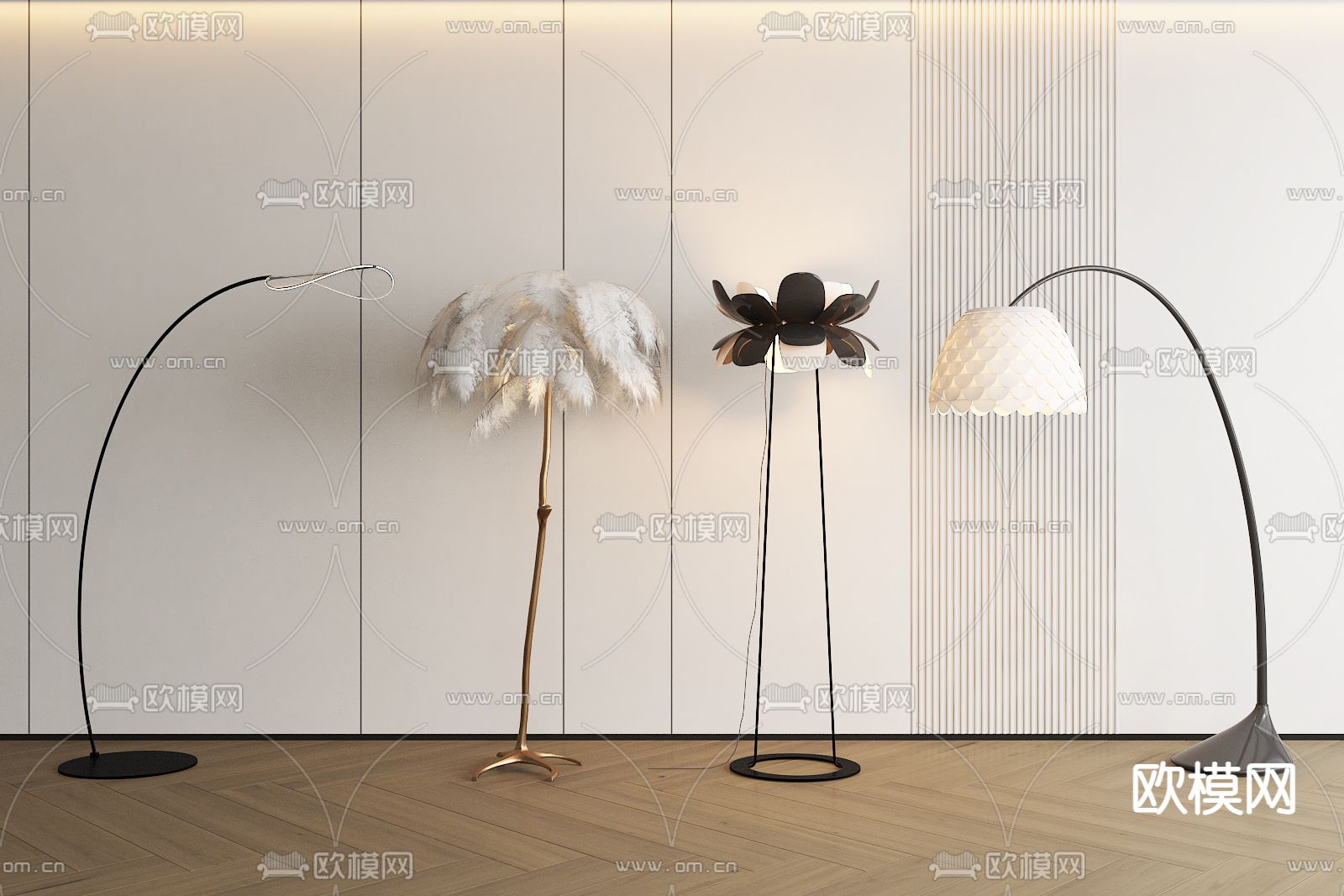 奶油风落地灯su模型下载（渲染图1）