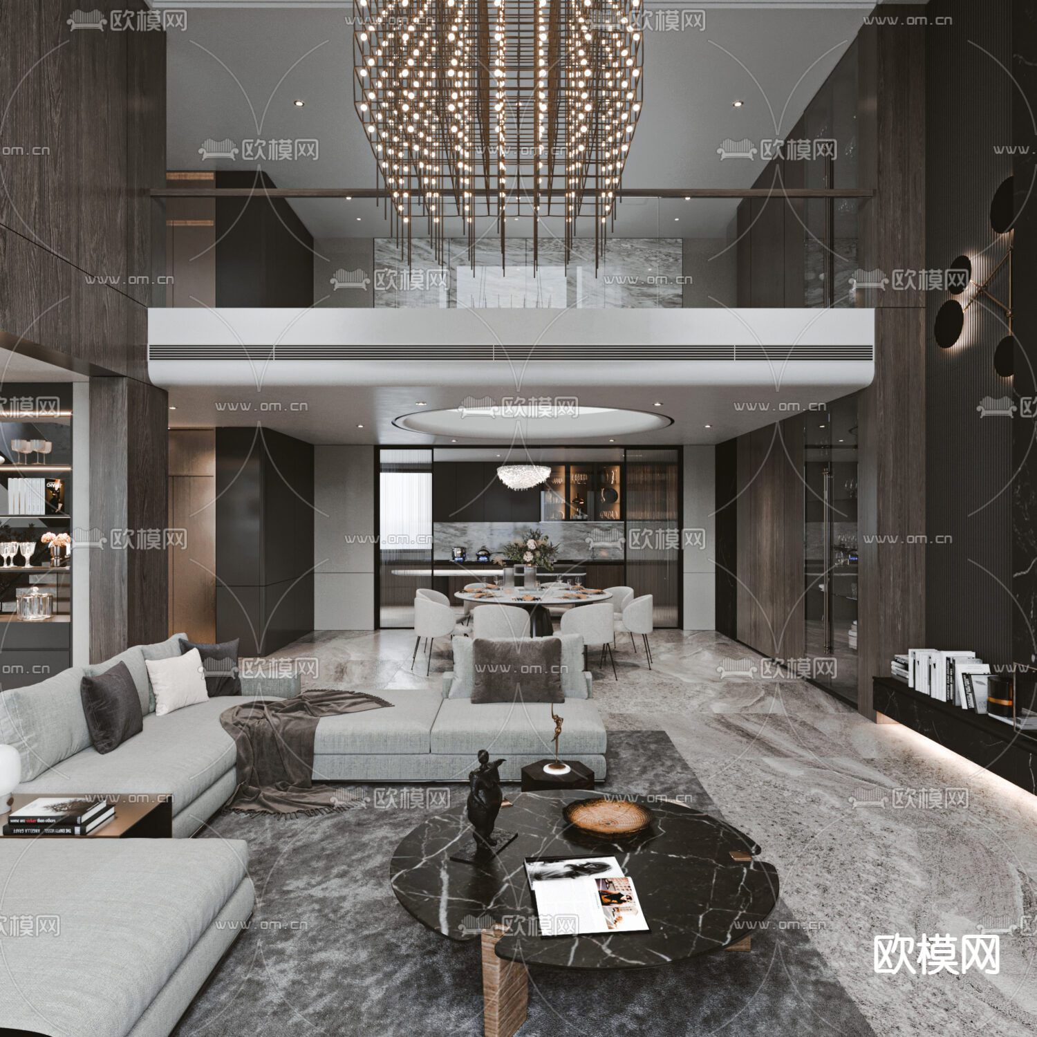 别墅大堂 别墅客厅3d模型下载（渲染图1）