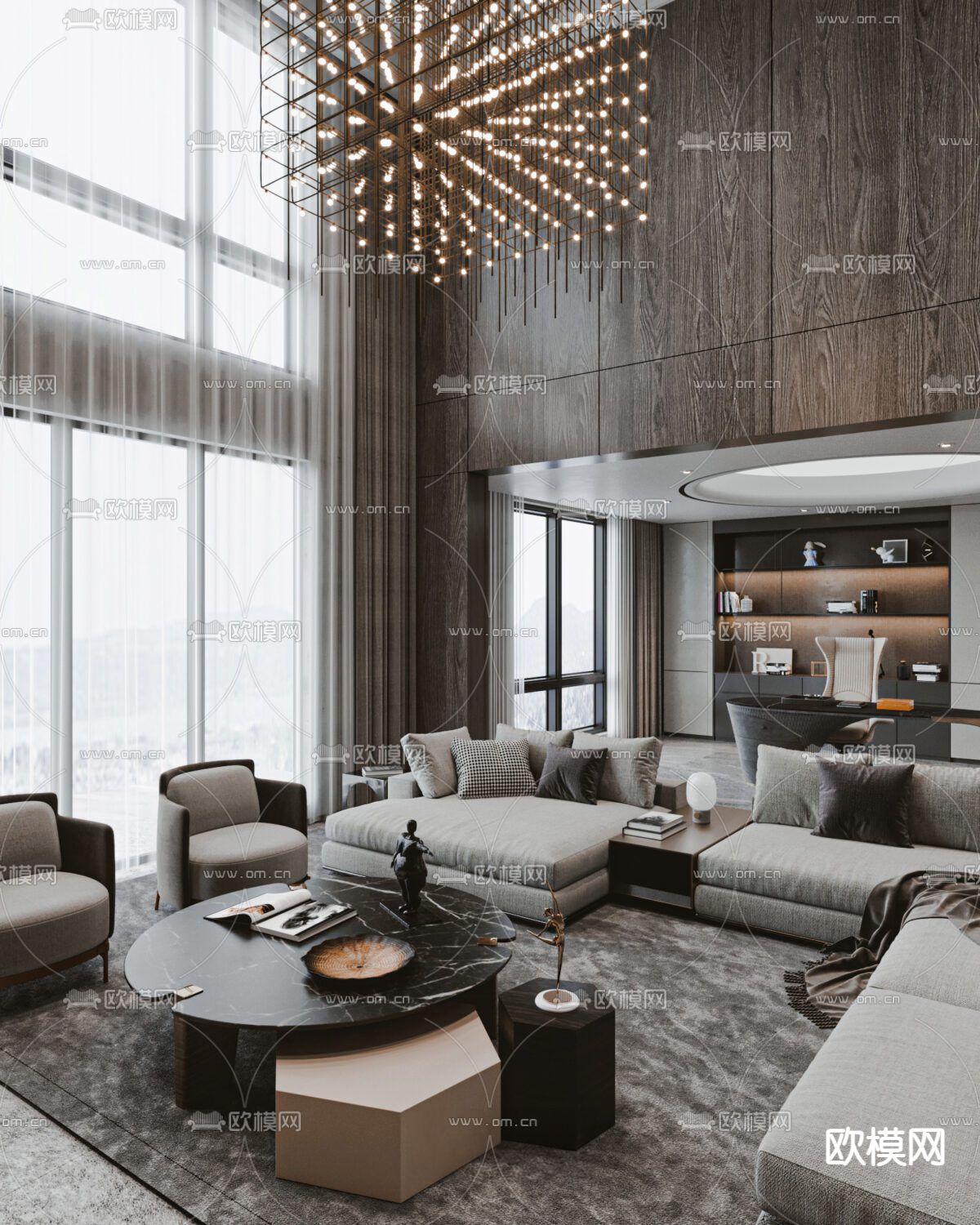 别墅大堂 别墅客厅3d模型下载（渲染图5）