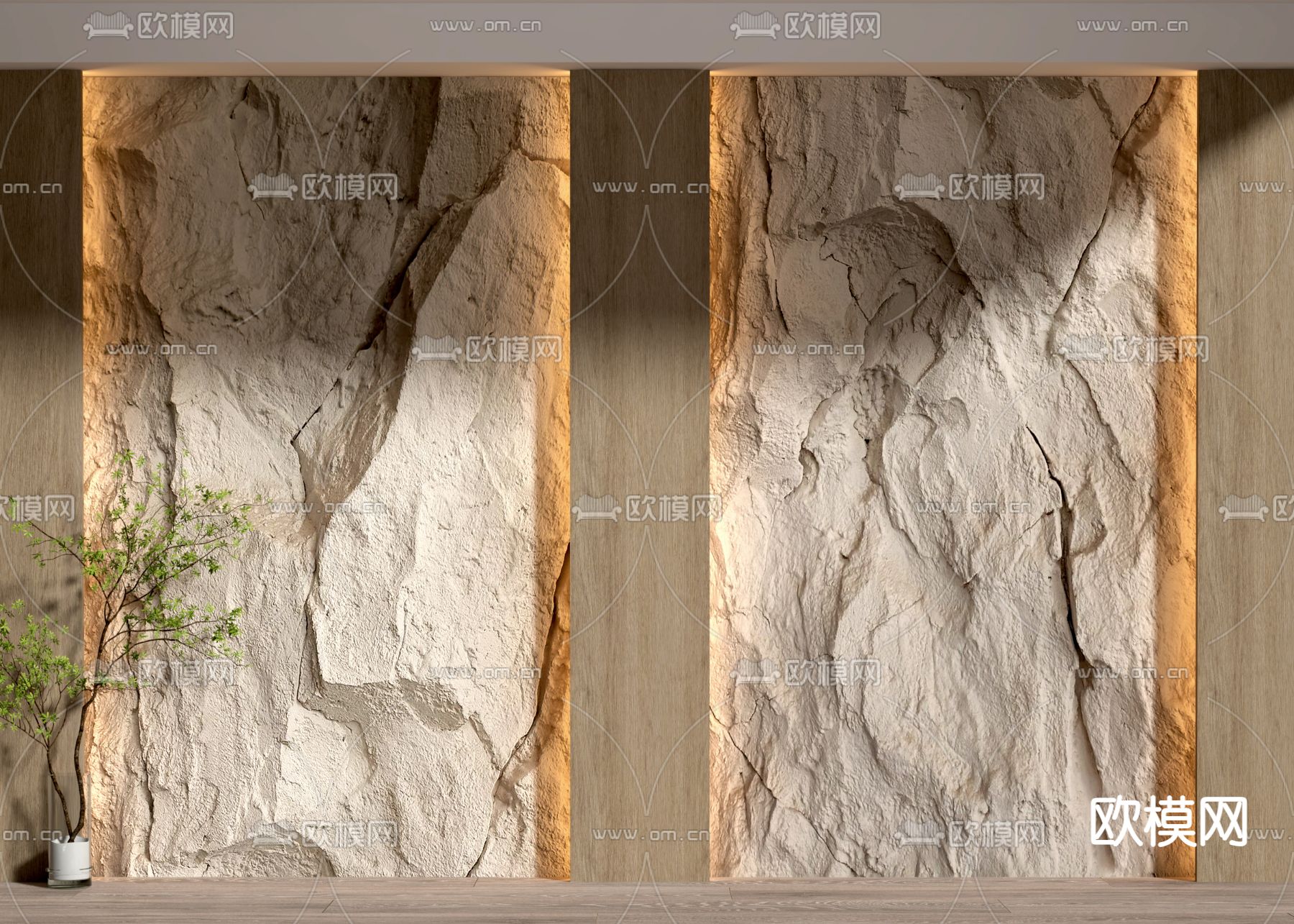 现代毛石背景墙 岩石墙su模型下载（渲染图1）