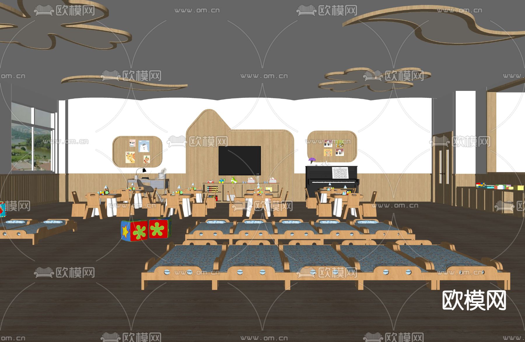 幼儿园教室 活动室su模型下载（渲染图1）