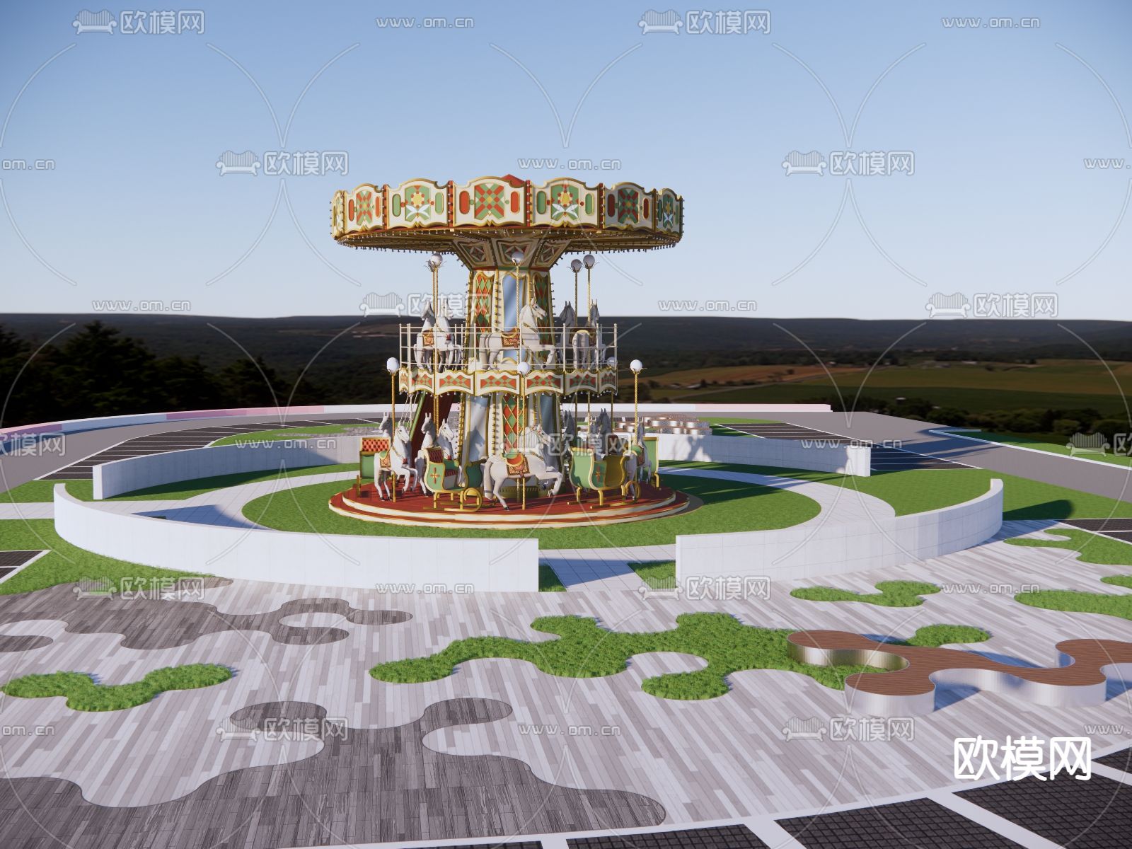 景观儿童游乐区 旋转木马su模型下载（渲染图4）