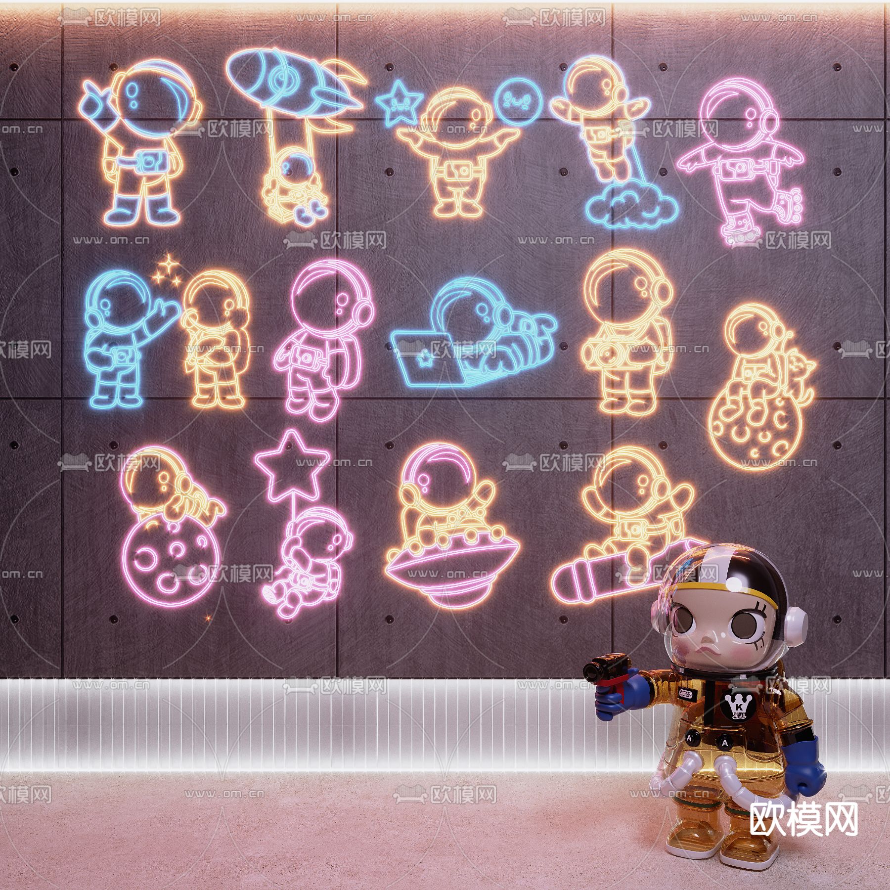 装饰灯 打卡拍照背景墙su模型下载（渲染图2）