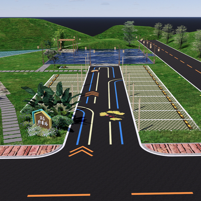  现代停车场 示范区停车位su模型 