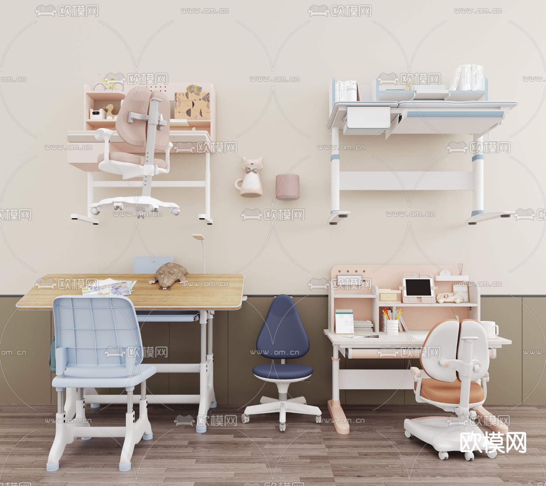 儿童书桌 学习桌 升降桌su模型下载（渲染图2）