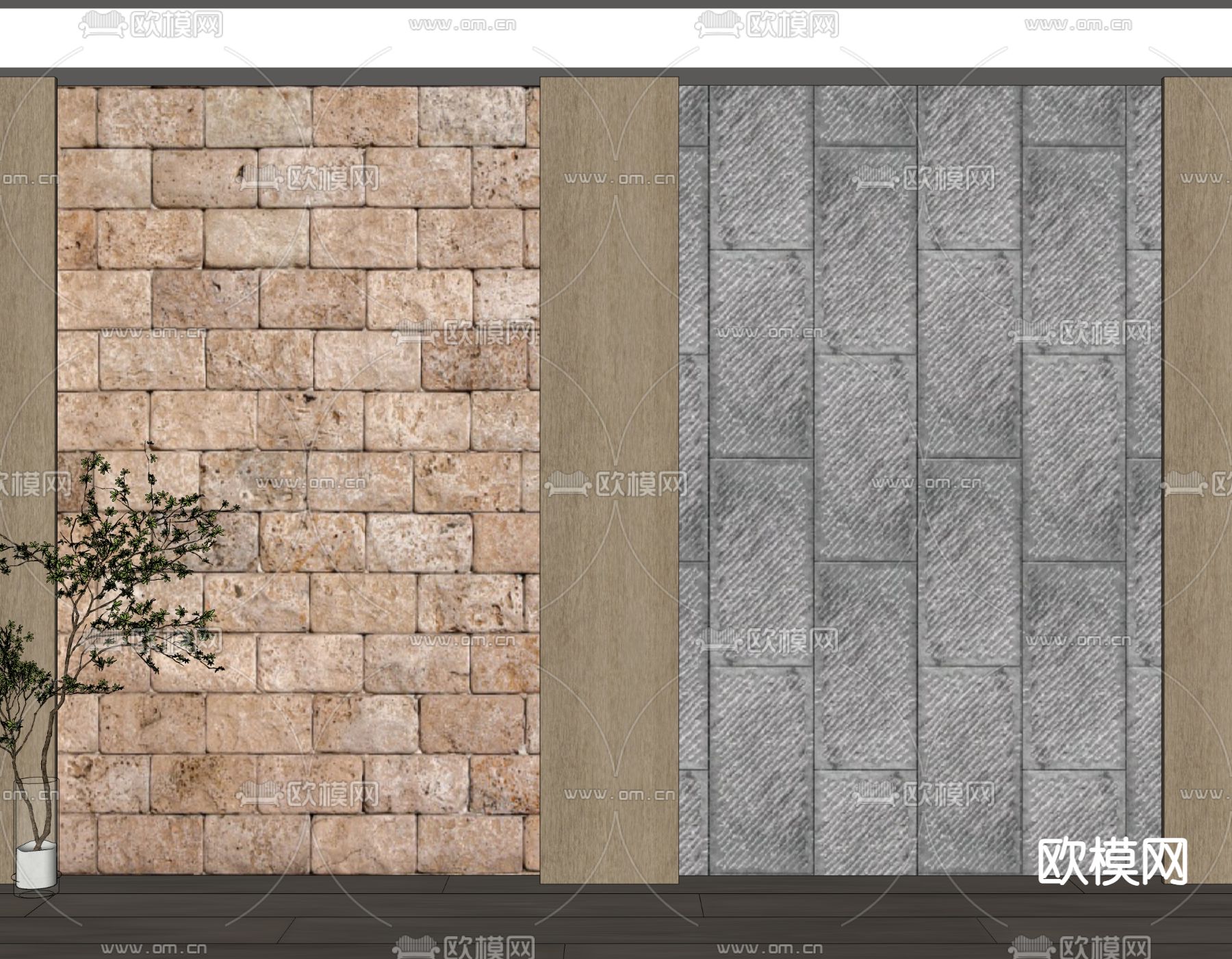 现代毛石背景墙 岩石墙su模型下载（渲染图2）