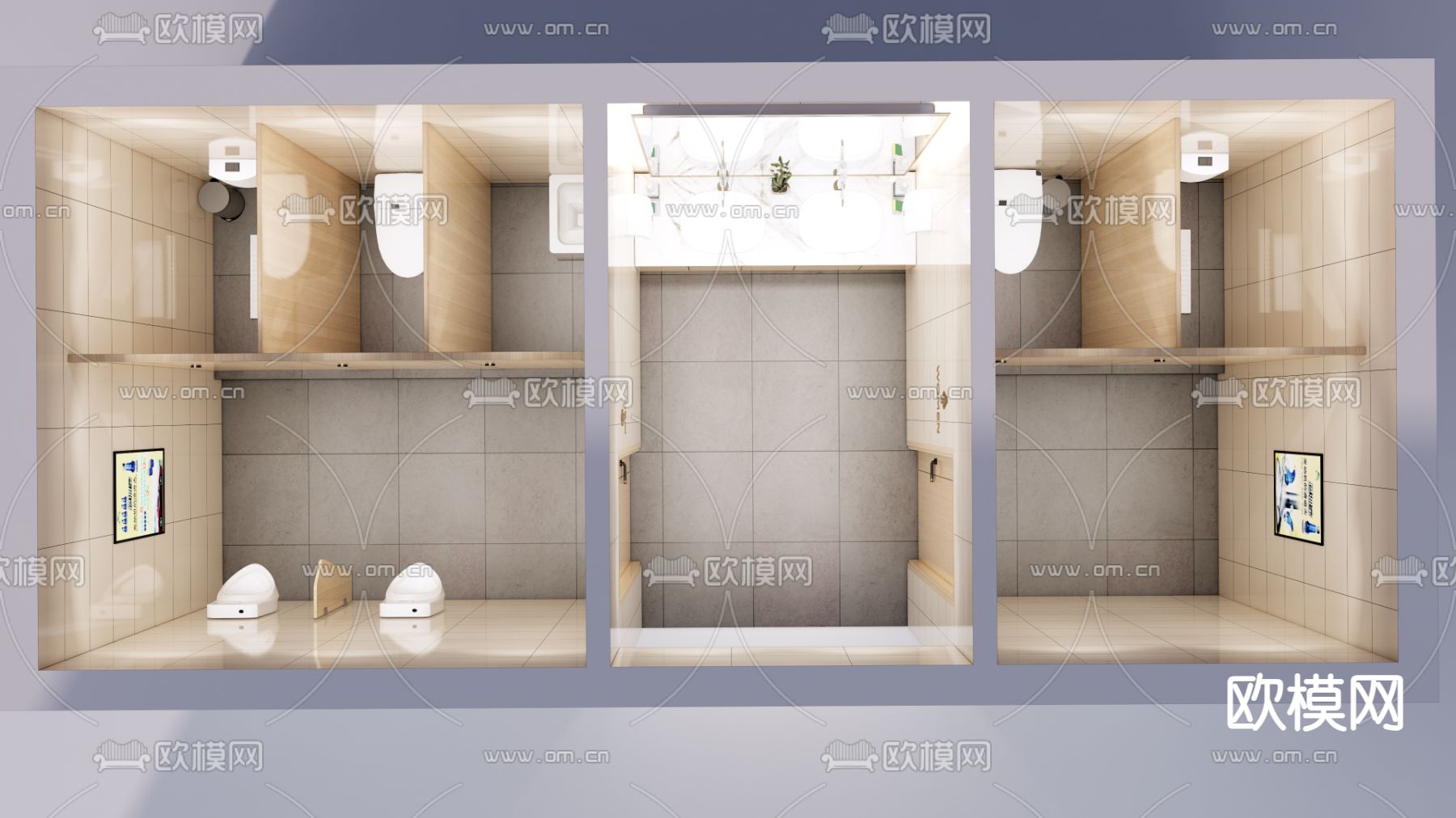 公共卫生间su模型下载（渲染图2）