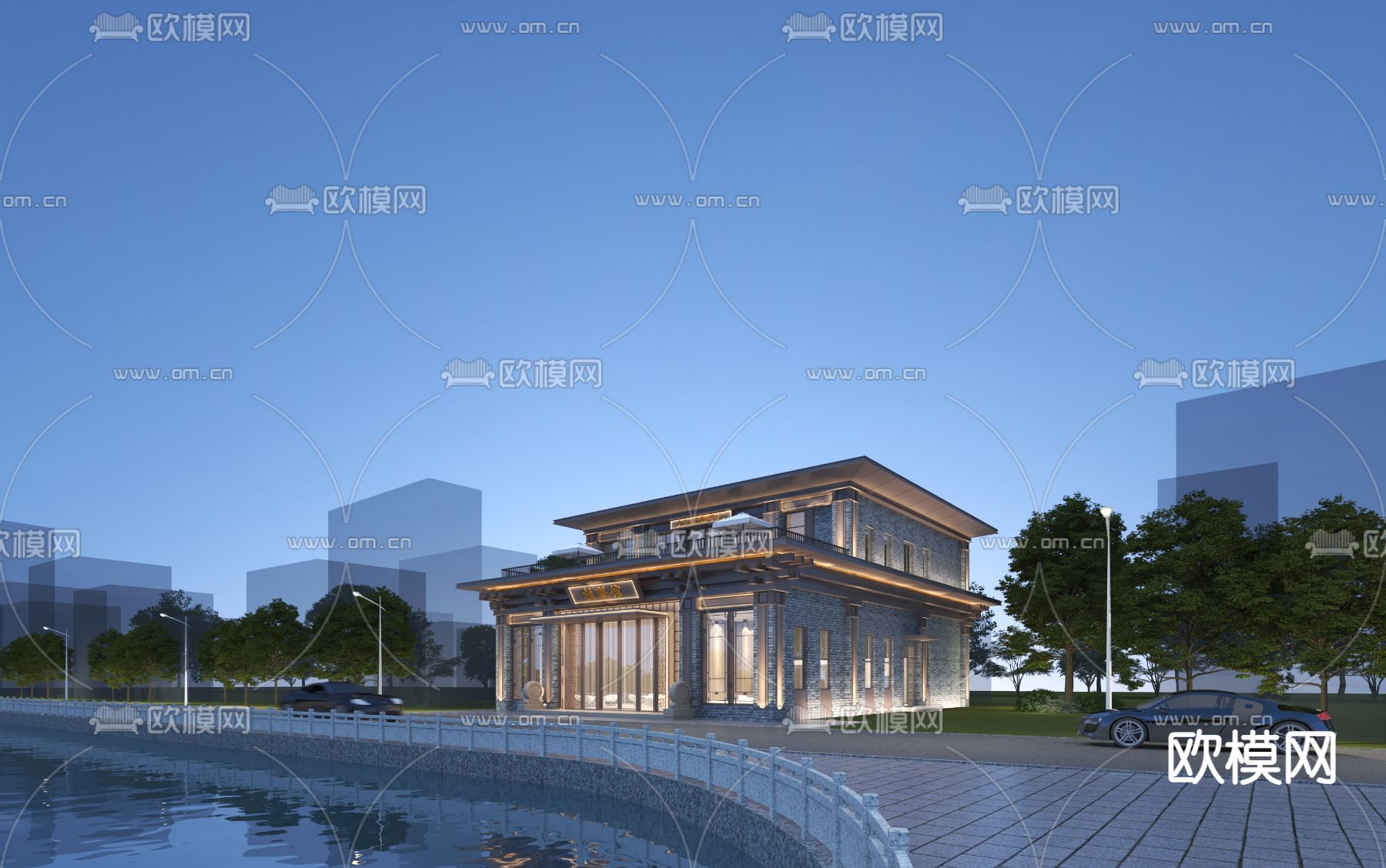 会所门头 文化中心门面3d模型下载