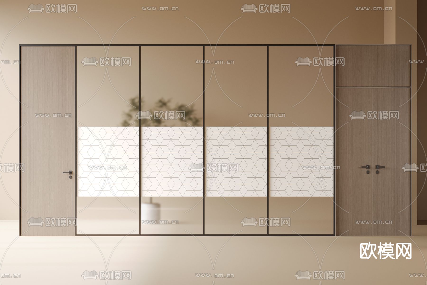 办公玻璃隔断3d模型下载