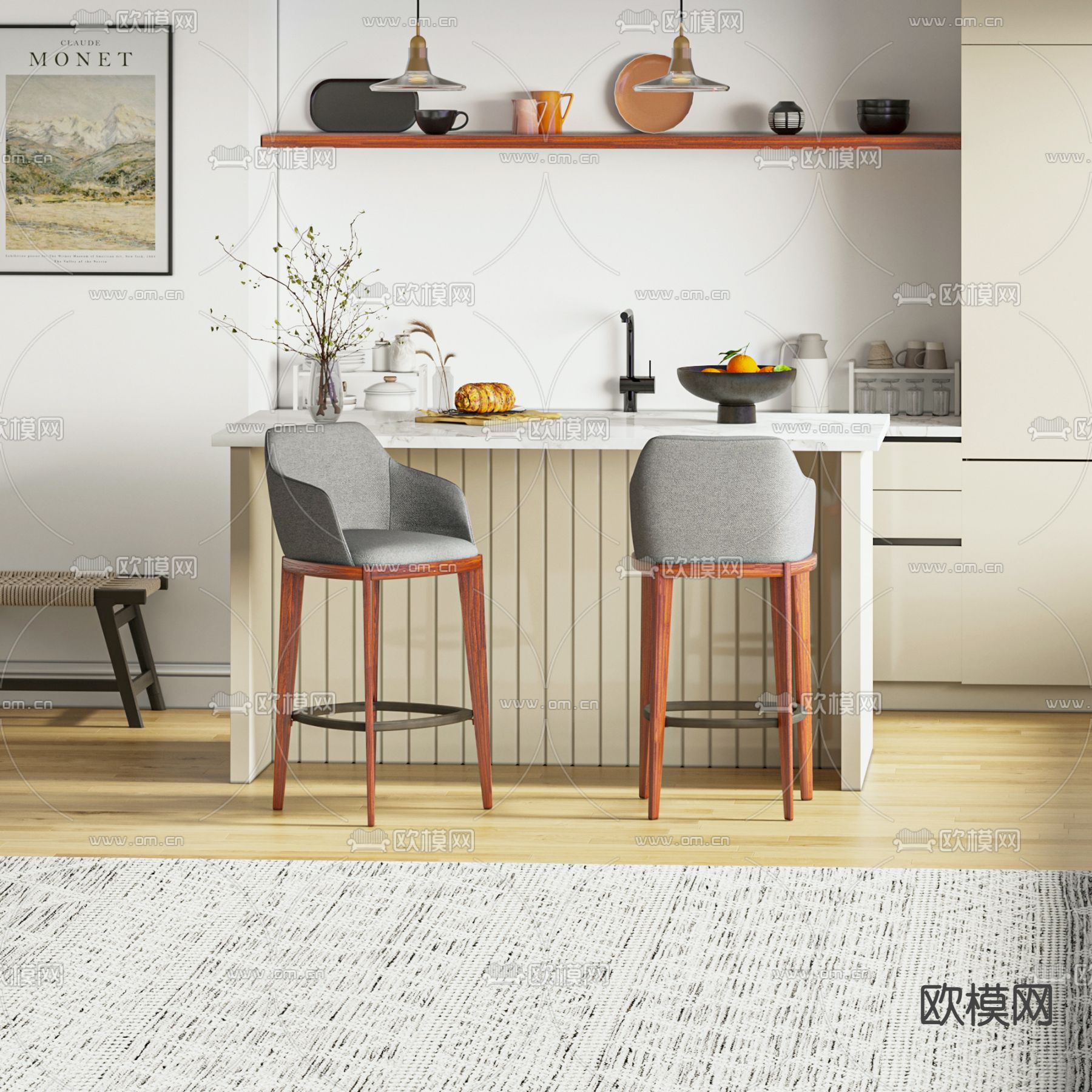 岛台茶水区 吧台区3d模型下载