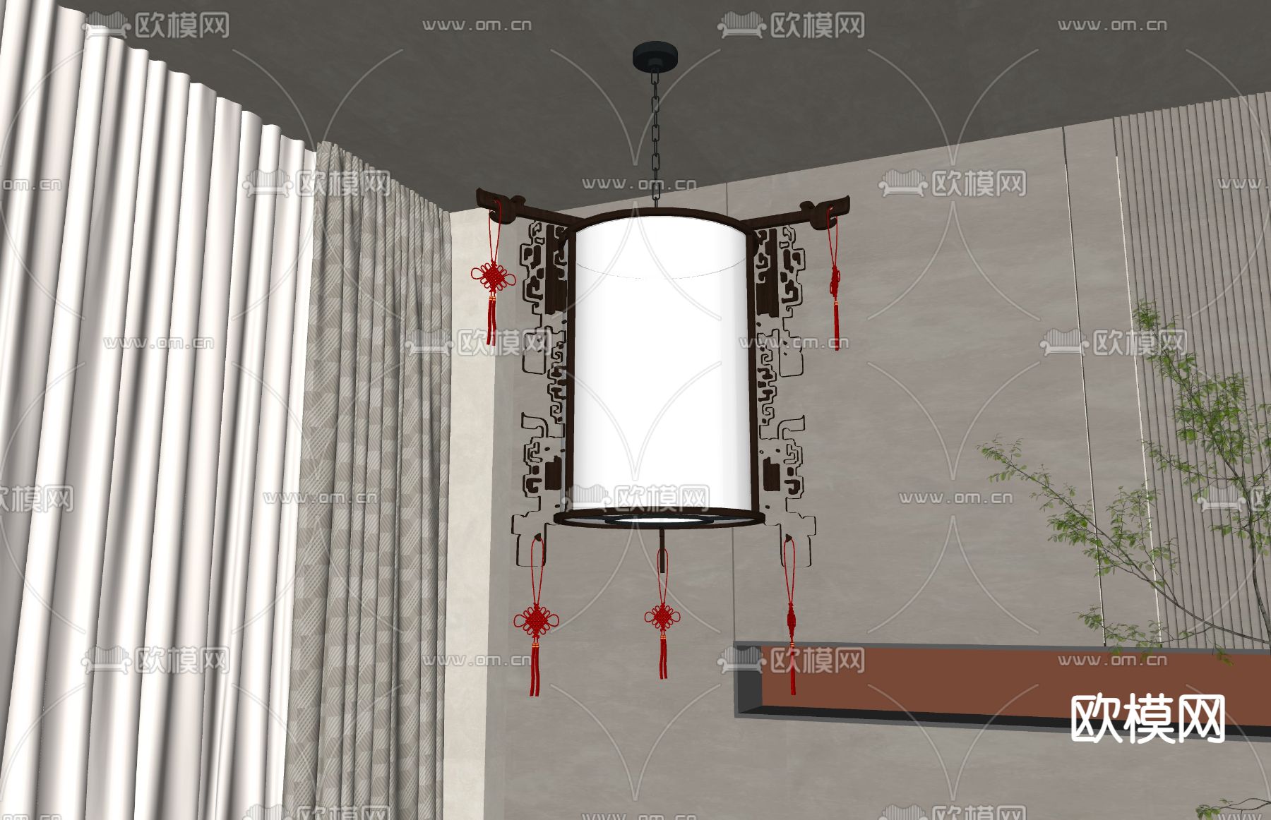 新中式吊灯su模型下载（渲染图1）