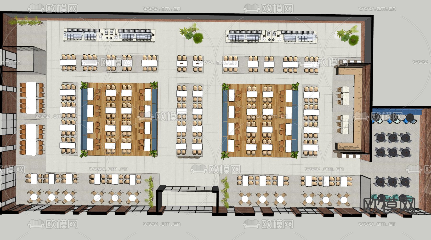 自助餐厅su模型下载（渲染图1）