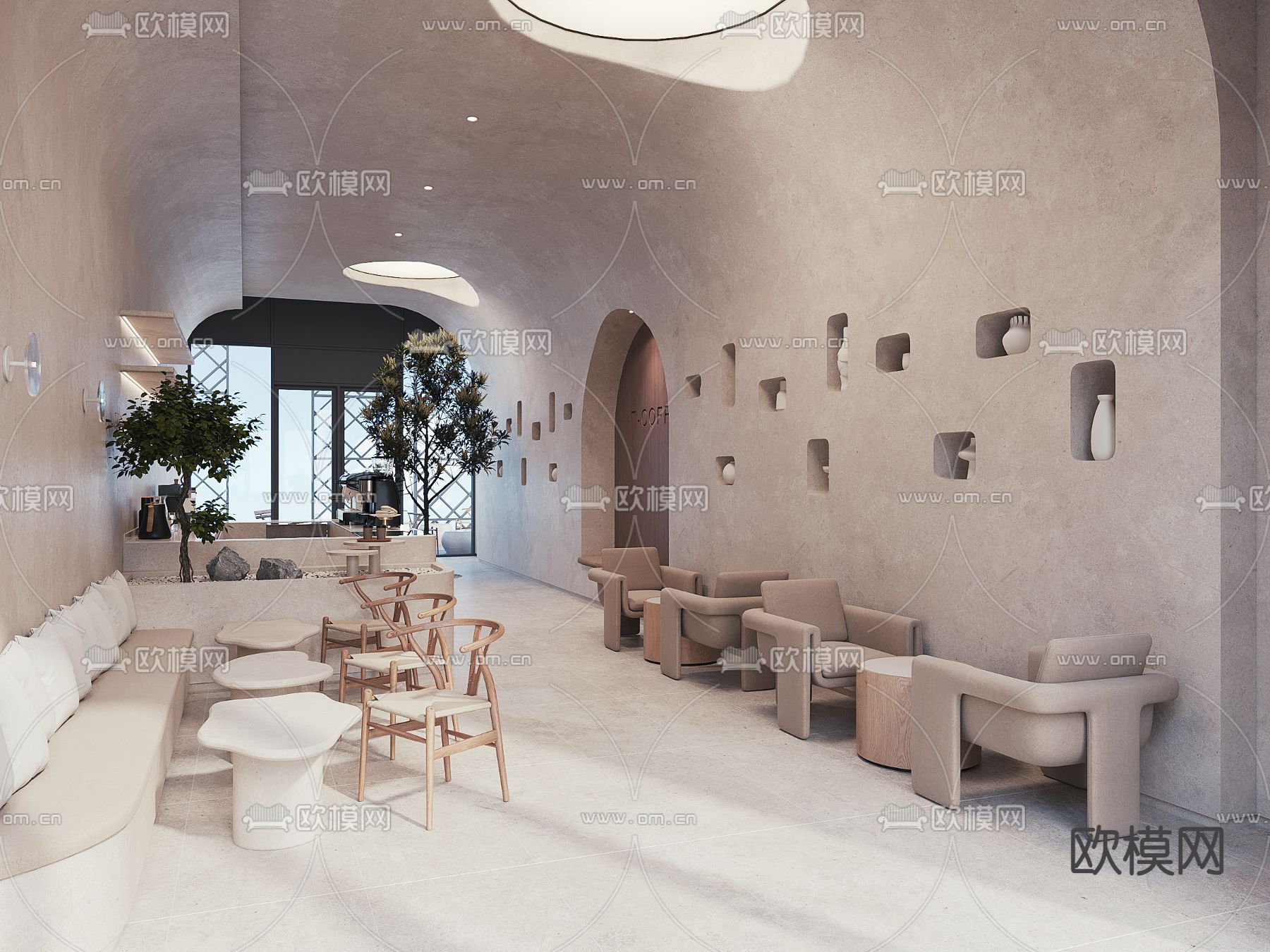 侘寂风西餐厅3d模型下载（渲染图1）