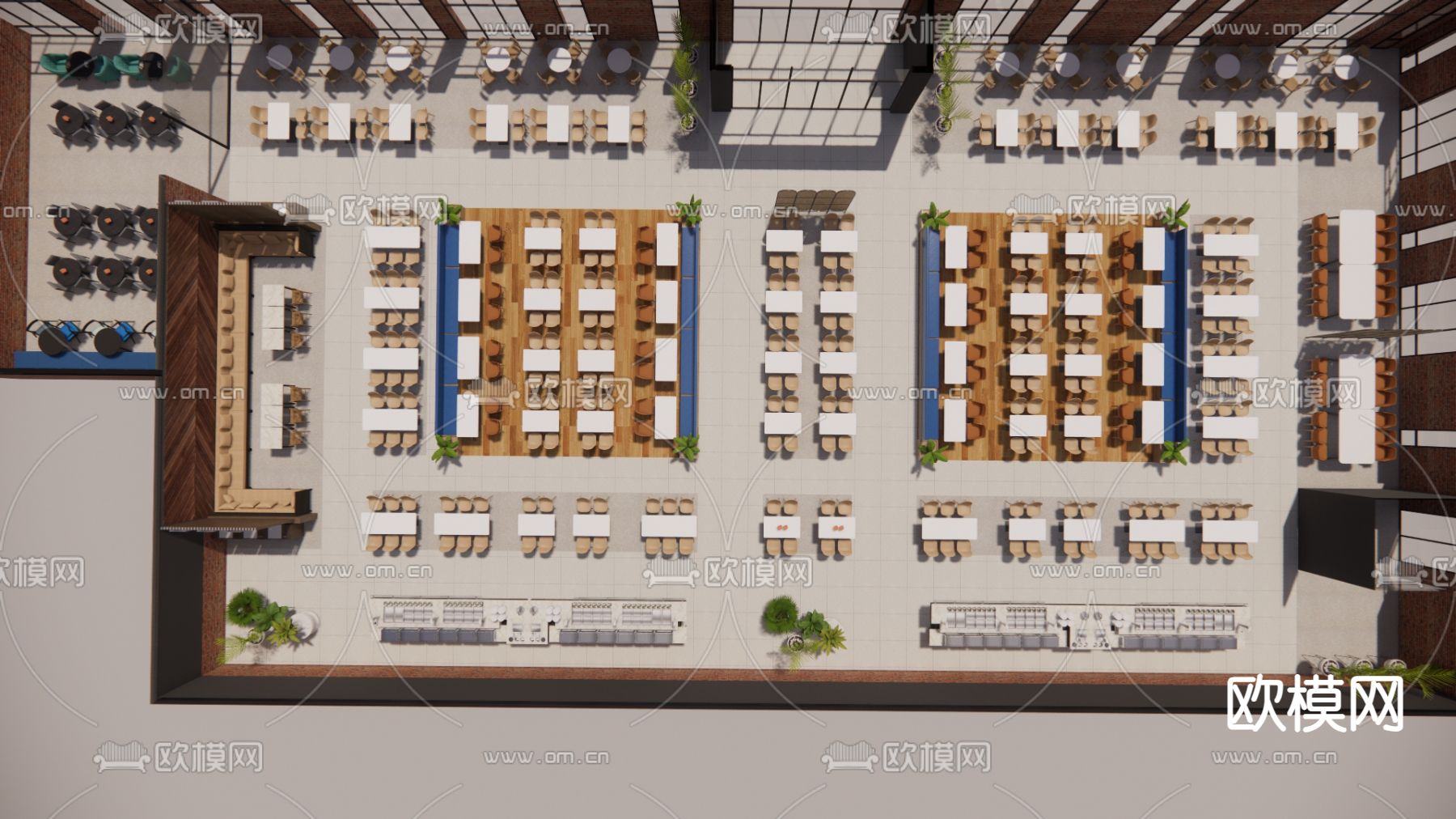 自助餐厅su模型下载（渲染图3）