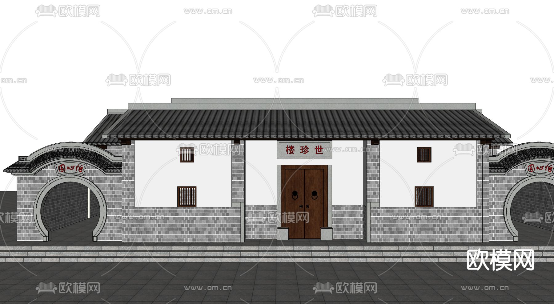 古建筑古街道su模型下载（渲染图2）