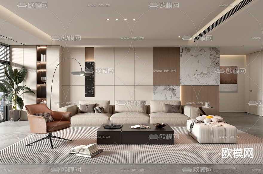 现代客厅3d模型下载