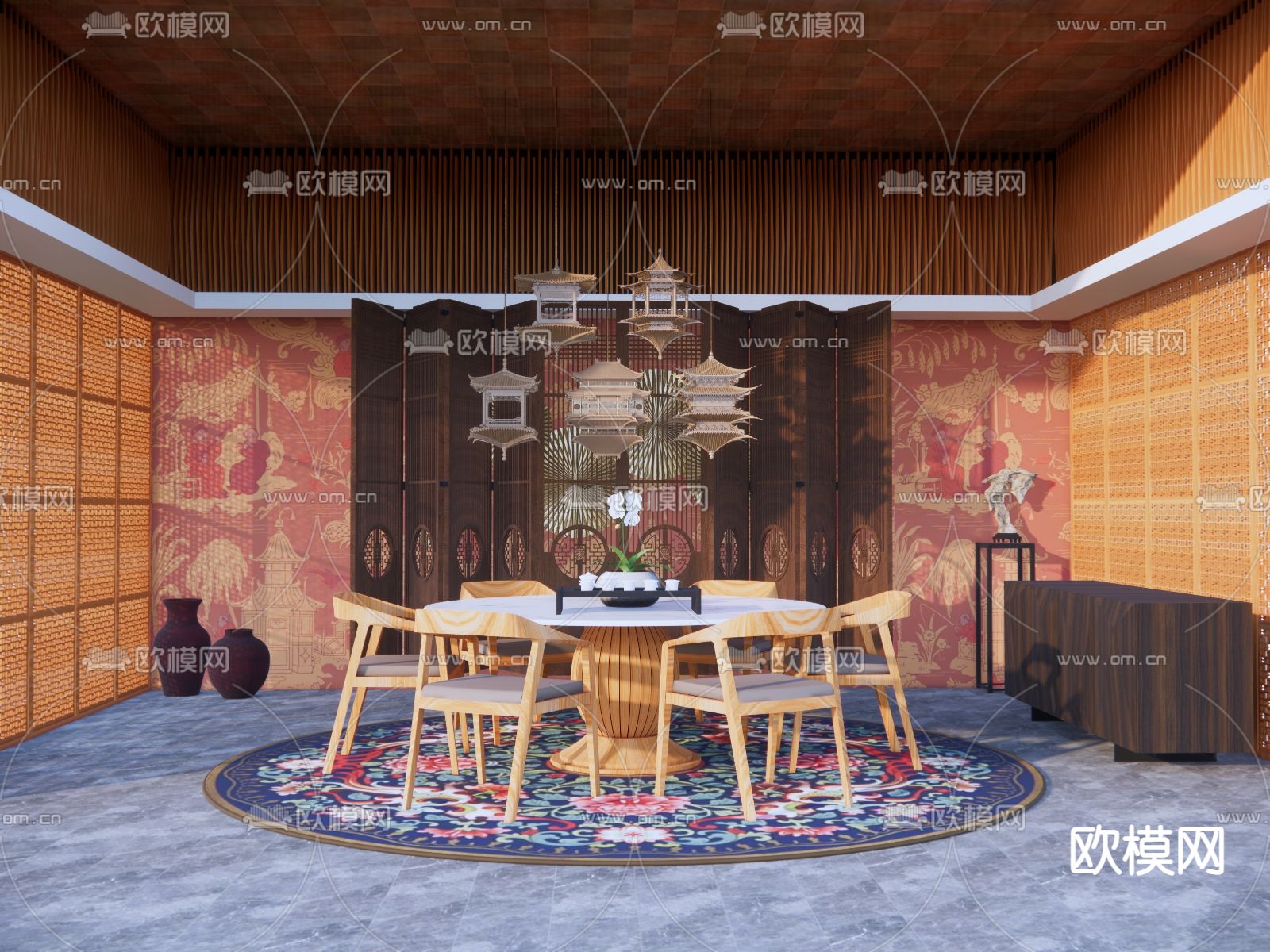 中餐厅包厢su模型下载（渲染图2）