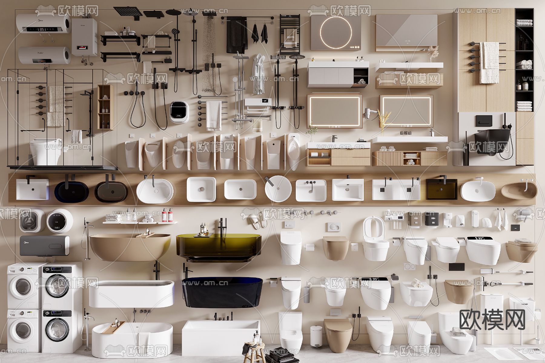 卫浴小件 马桶 浴室柜 台盆 毛巾3d模型下载