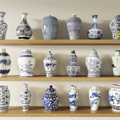  新中式青花瓷摆件su模型 